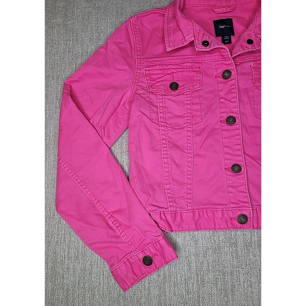 GAP Kids 1969 Denim Jacket Girl XXL Hot Pink Biker Jean Trucker Preppy - Picture 4 of 9